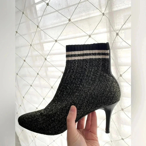 Stuart Weitzman Waverly Gold Black Knit Sock Striped Metallic Booties Size 7.5 - Picture 8 of 14